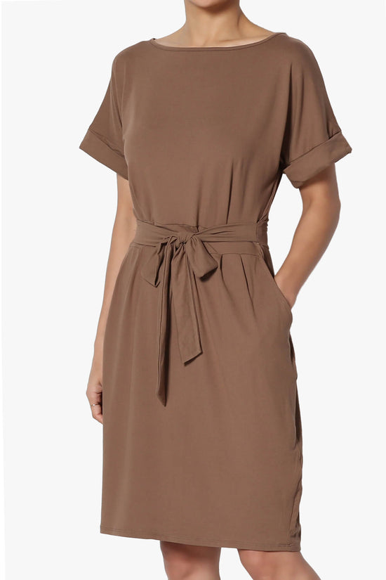 Pennie Tie Waist DTY Jersey Dress MOCHA_3