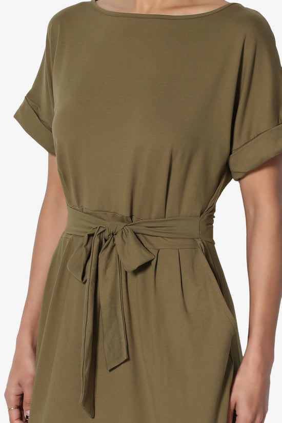 Pennie Tie Waist DTY Jersey Dress OLIVE_5