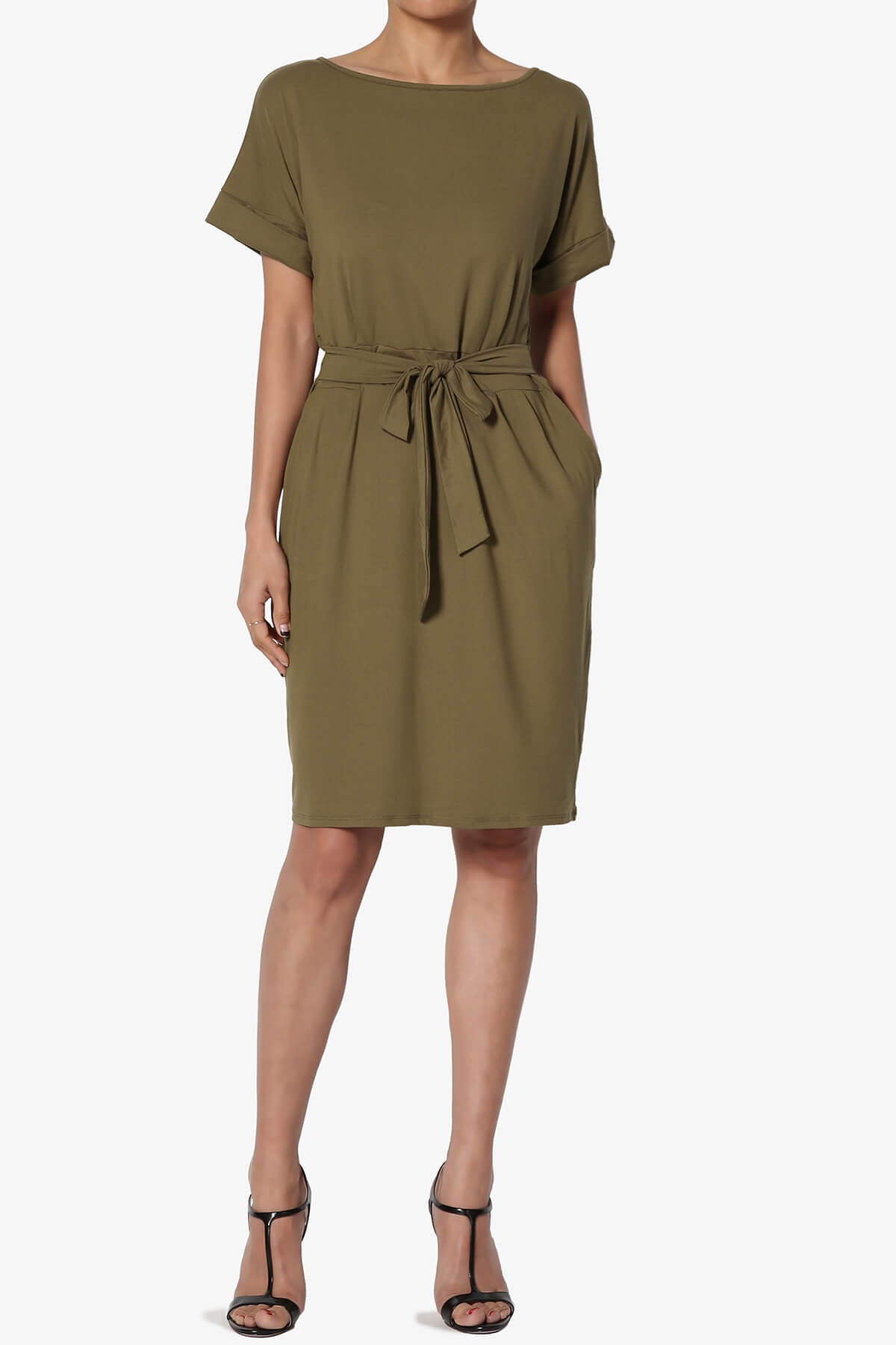Pennie Tie Waist DTY Jersey Dress OLIVE_6