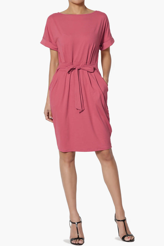 Pennie Tie Waist DTY Jersey Dress ROSE_6