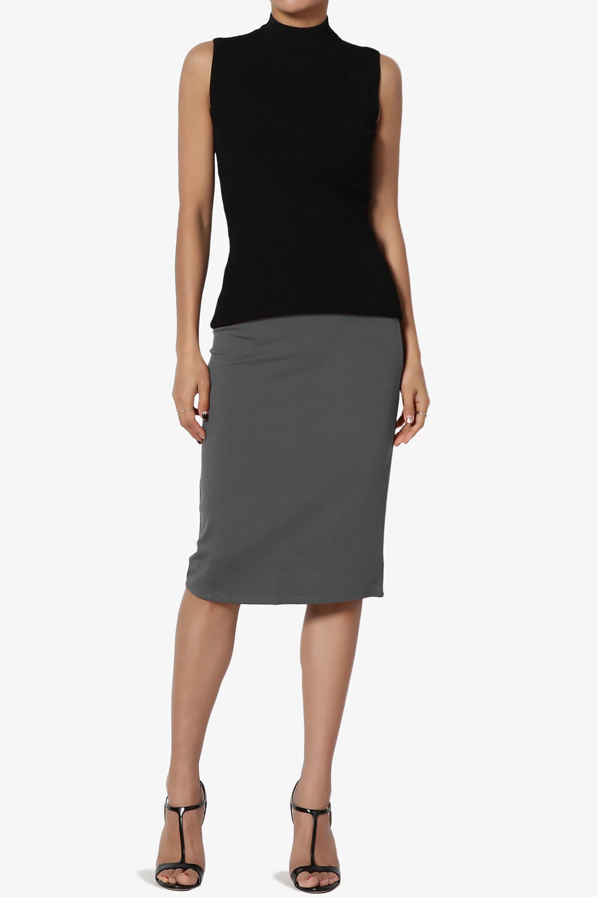 Gisele Ponte Basic Knee Pnecil Skirt ASH GREY_6