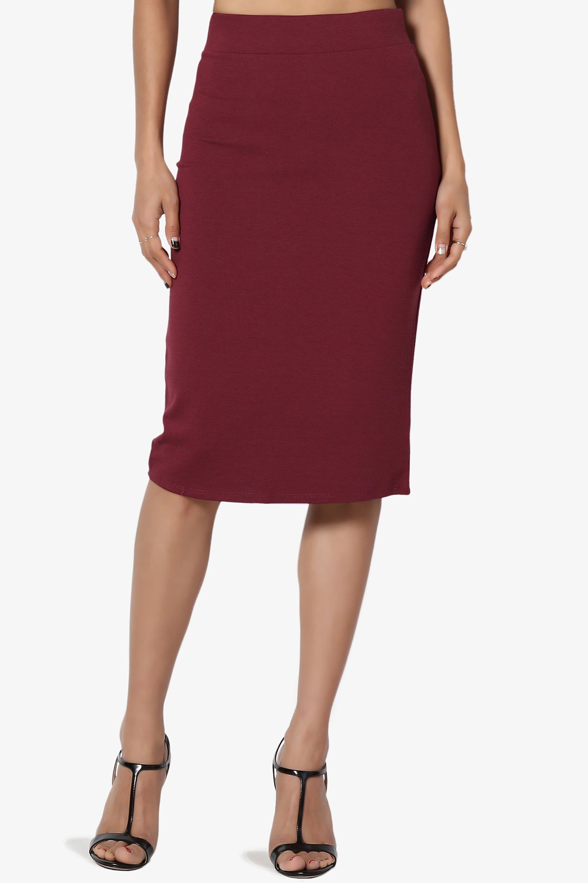 Gisele Ponte Basic Knee Pnecil Skirt DARK BURGUNDY_1