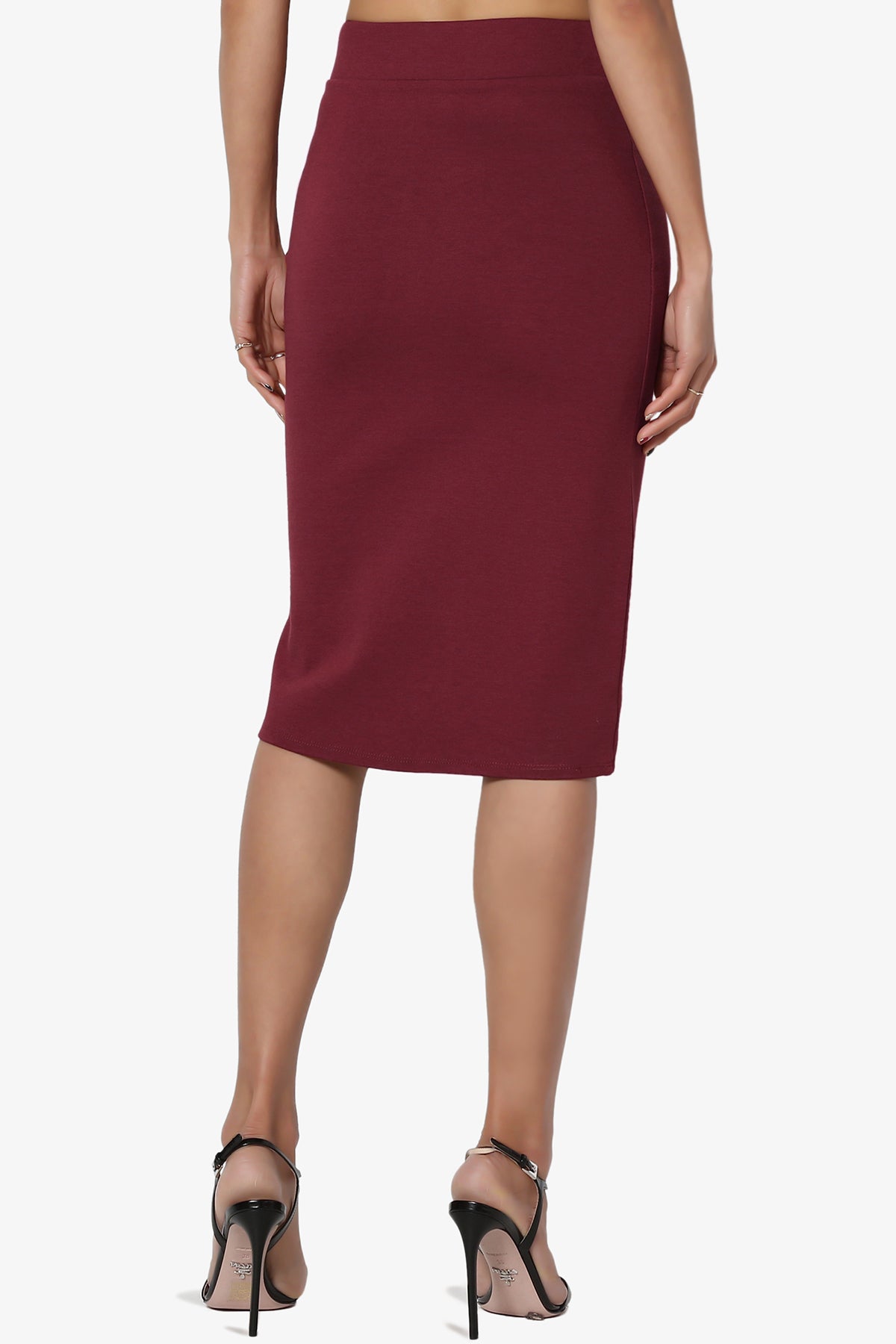 Gisele Ponte Basic Knee Pnecil Skirt DARK BURGUNDY_2