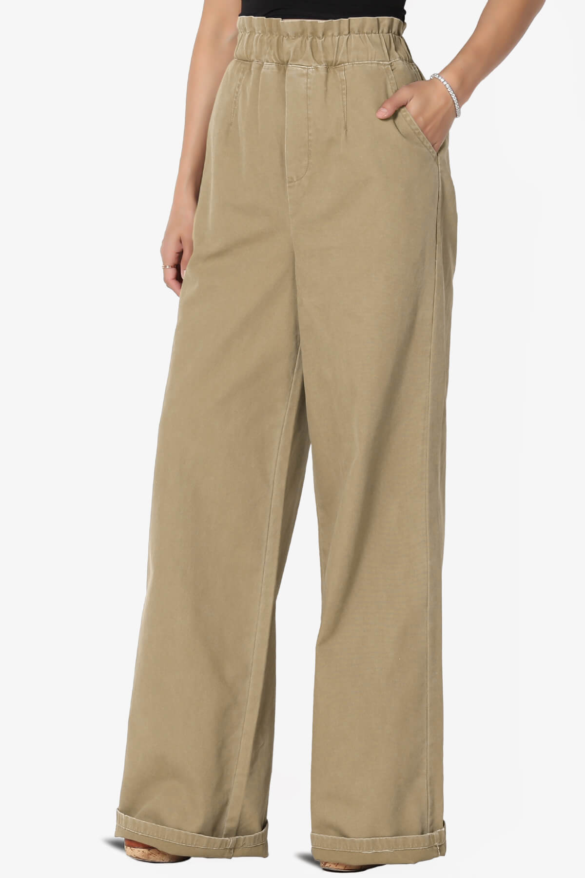 Fateful Twill High Waist Wide Leg Pants DARK BEIGE_3