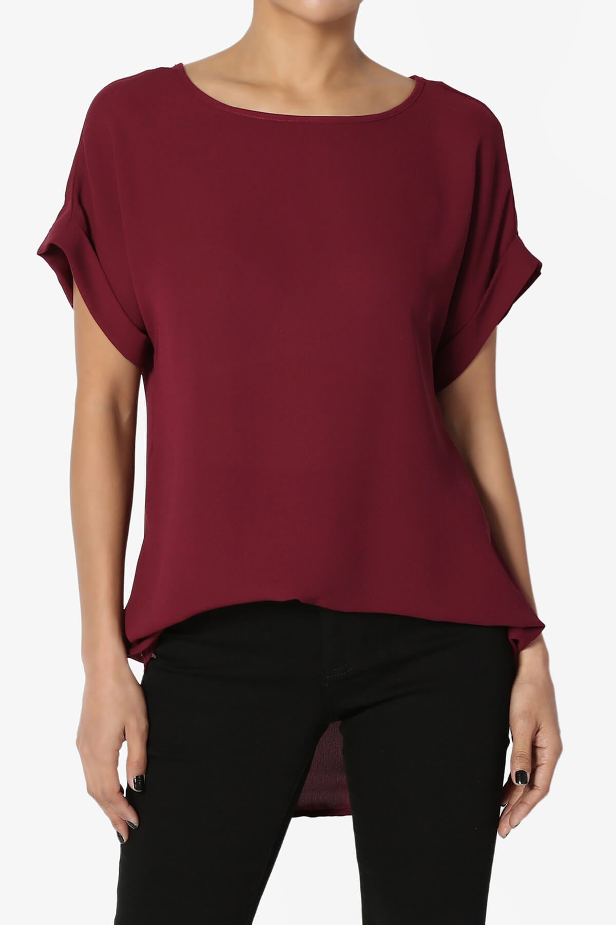 Juliette Boat Neck Chiffon Top BURGUNDY_1