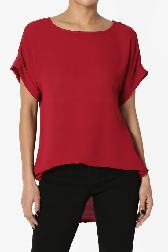 Juliette Boat Neck Chiffon Top DARK RED_1