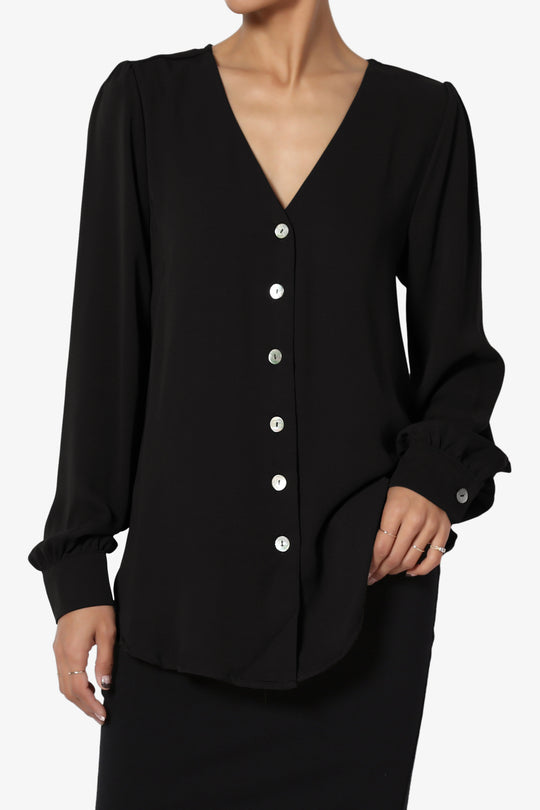 Leena V-Neck Button Front Blouse