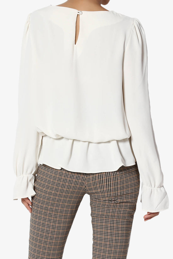 Adriel Puff Sleeve Ruffle Peplum Blouse CREAM_2