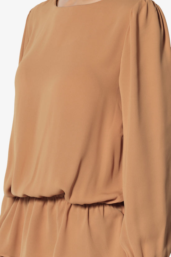 Adriel Puff Sleeve Ruffle Peplum Blouse DEEP CAMEL_5
