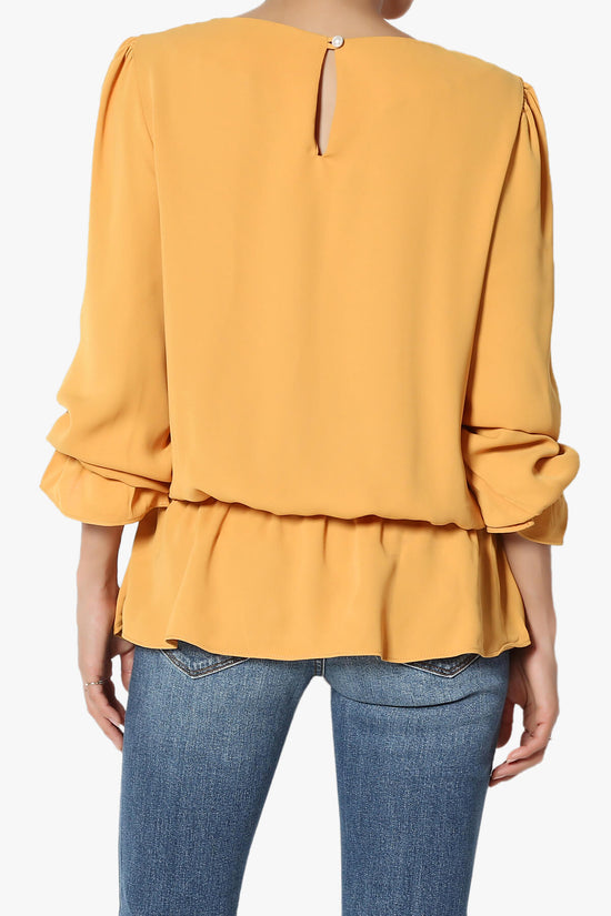Adriel Puff Sleeve Ruffle Peplum Blouse MUSTARD_2