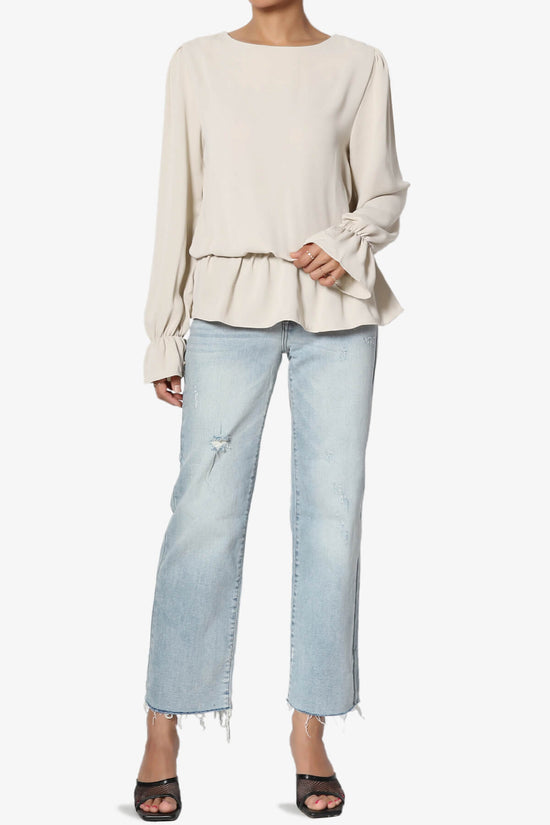 Adriel Puff Sleeve Ruffle Peplum Blouse SAND BEIGE_6