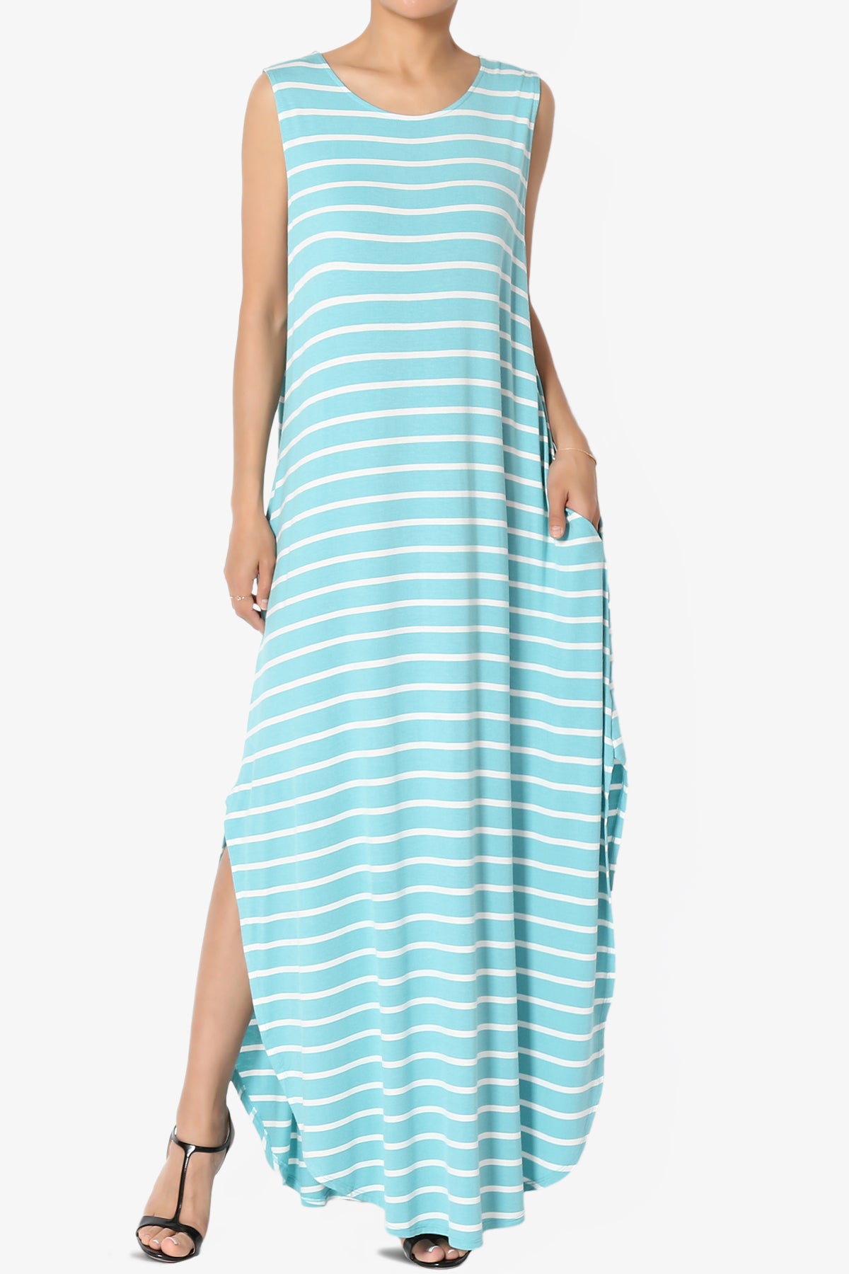 Lanie Striped Sleeveless Split Hem Maxi Dress PLUS