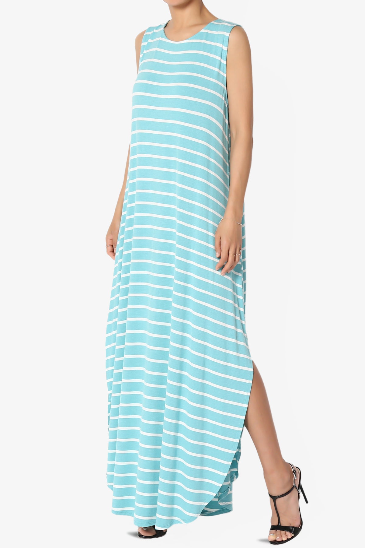 Lanie Striped Sleeveless Split Hem Maxi Dress PLUS