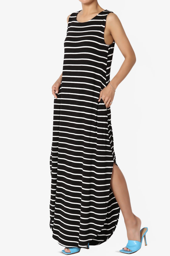 Lanie Striped Sleeveless Split Hem Maxi Dress