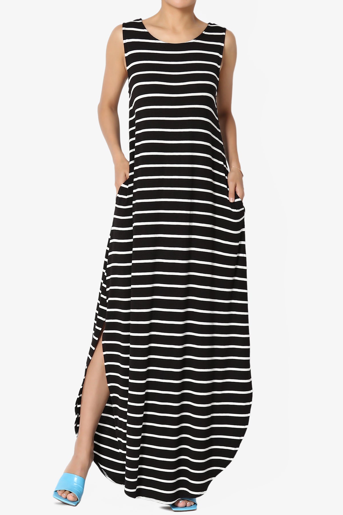 Lanie Striped Sleeveless Split Hem Maxi Dress