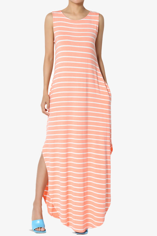 Lanie Striped Sleeveless Split Hem Maxi Dress