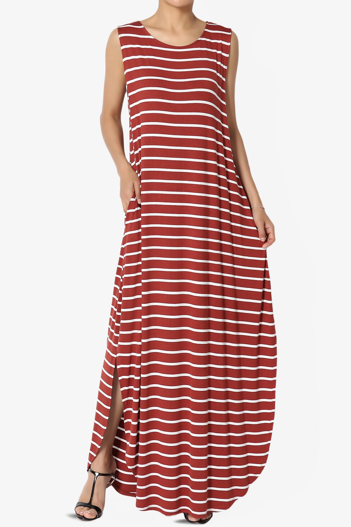 Lanie Striped Sleeveless Split Hem Maxi Dress PLUS