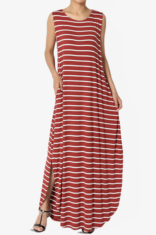 Lanie Striped Sleeveless Split Hem Maxi Dress PLUS