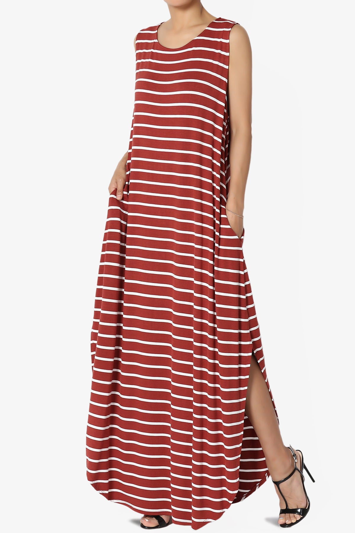 Lanie Striped Sleeveless Split Hem Maxi Dress PLUS