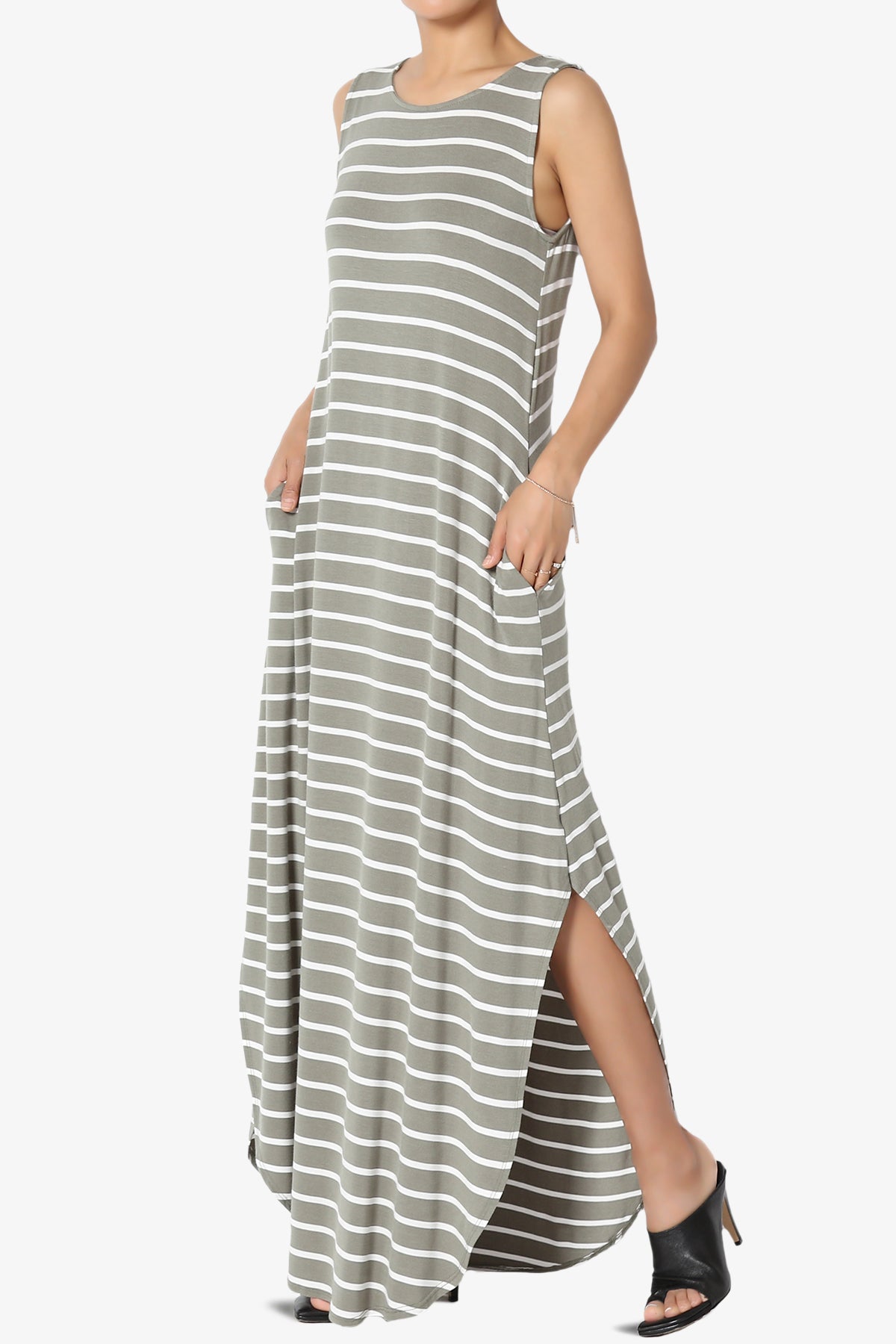 Lanie Striped Sleeveless Split Hem Maxi Dress PLUS