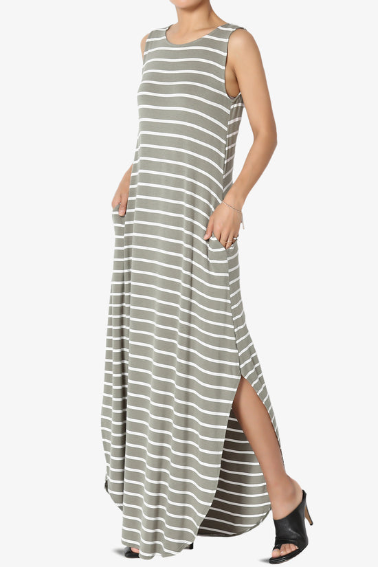 Lanie Striped Sleeveless Split Hem Maxi Dress PLUS