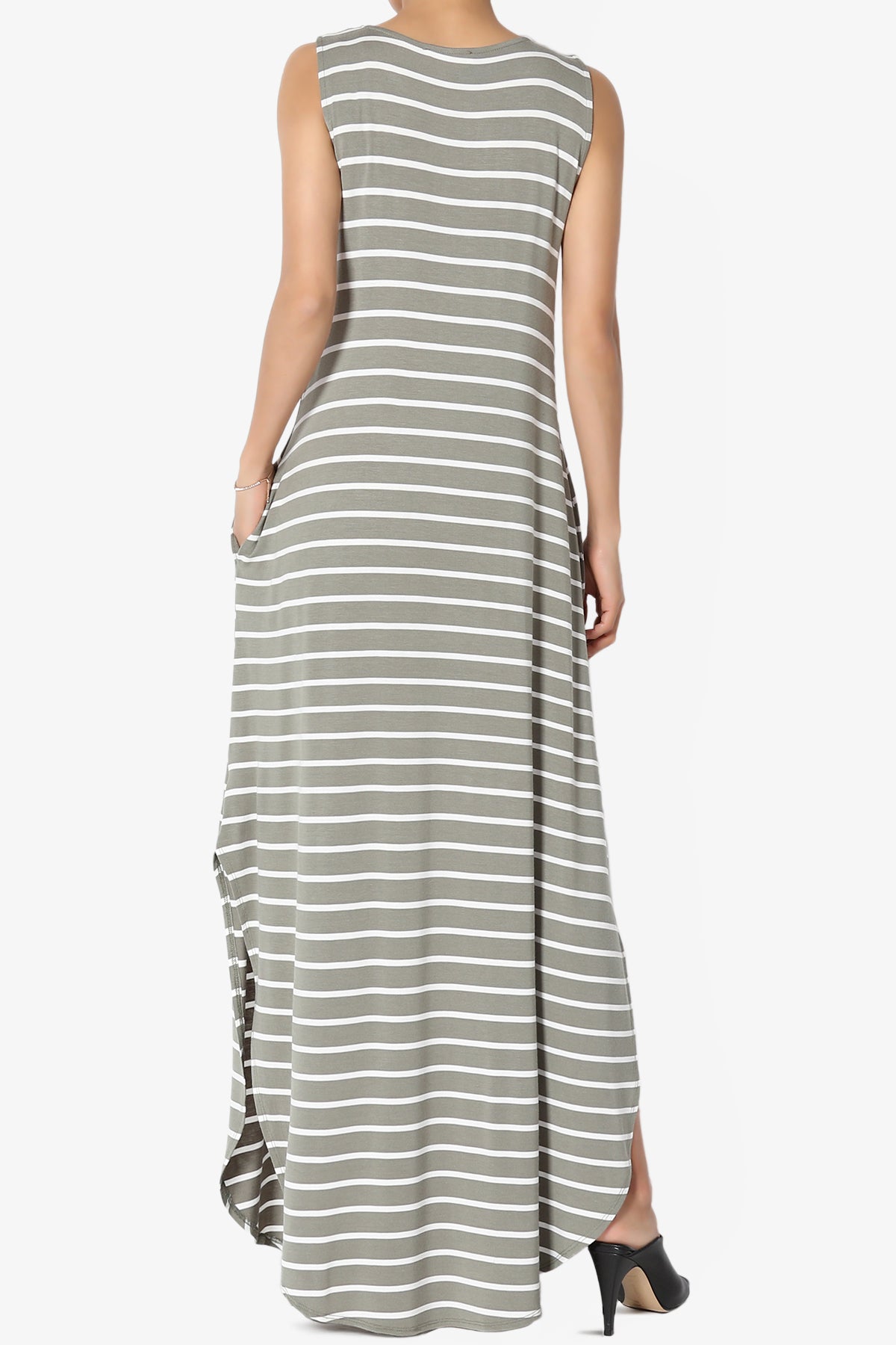 Lanie Striped Sleeveless Split Hem Maxi Dress PLUS