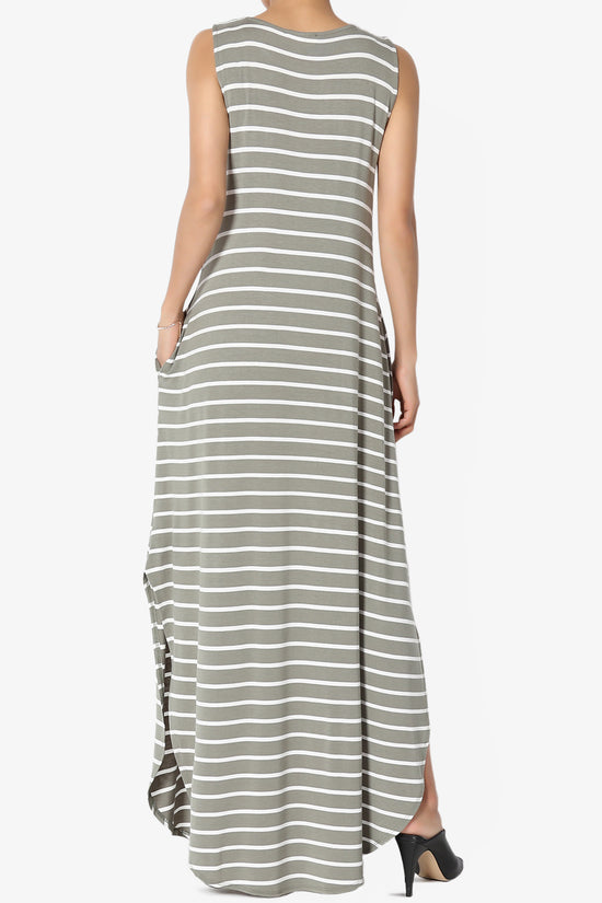 Lanie Striped Sleeveless Split Hem Maxi Dress PLUS