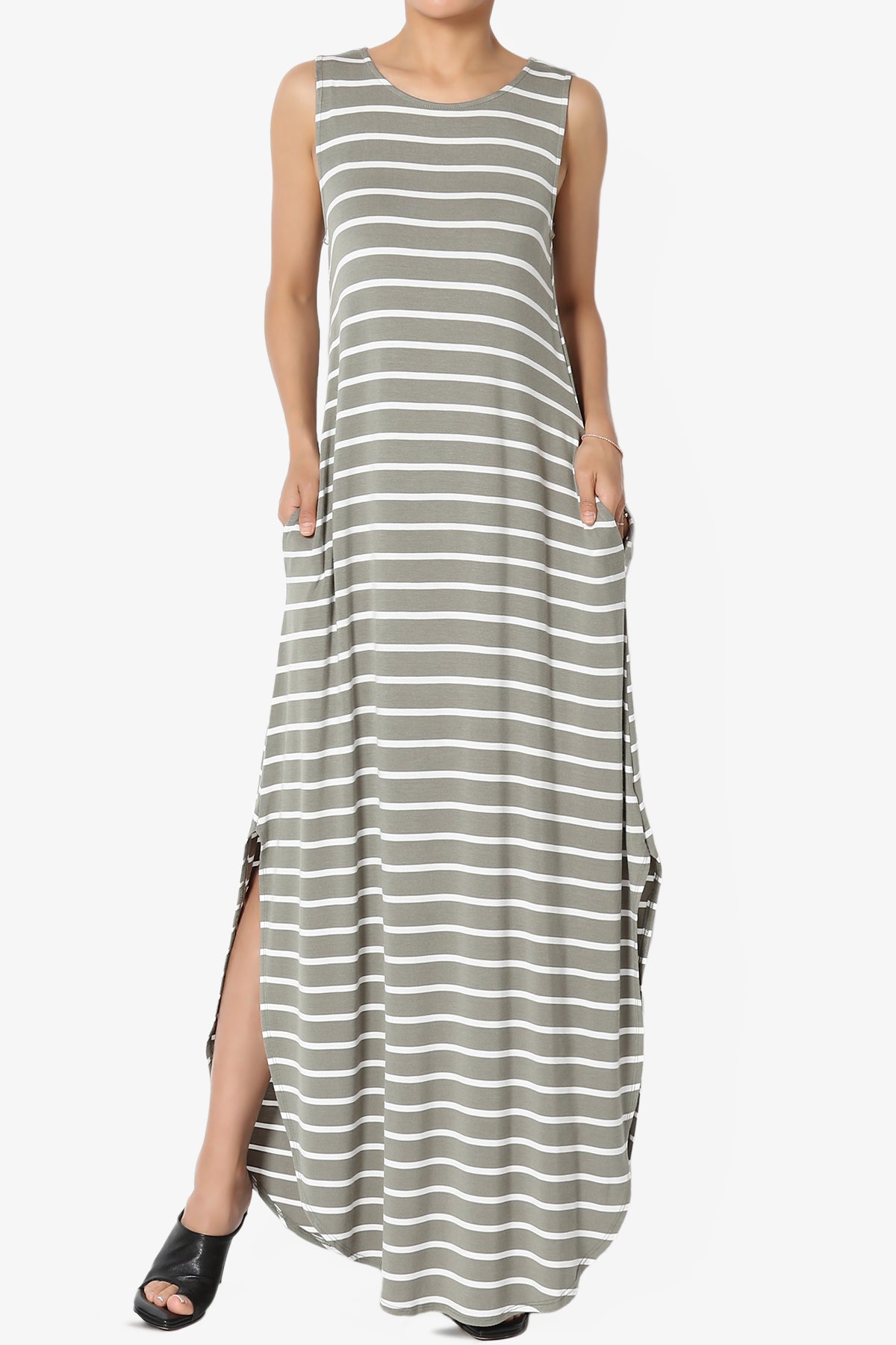 Lanie Striped Sleeveless Split Hem Maxi Dress PLUS