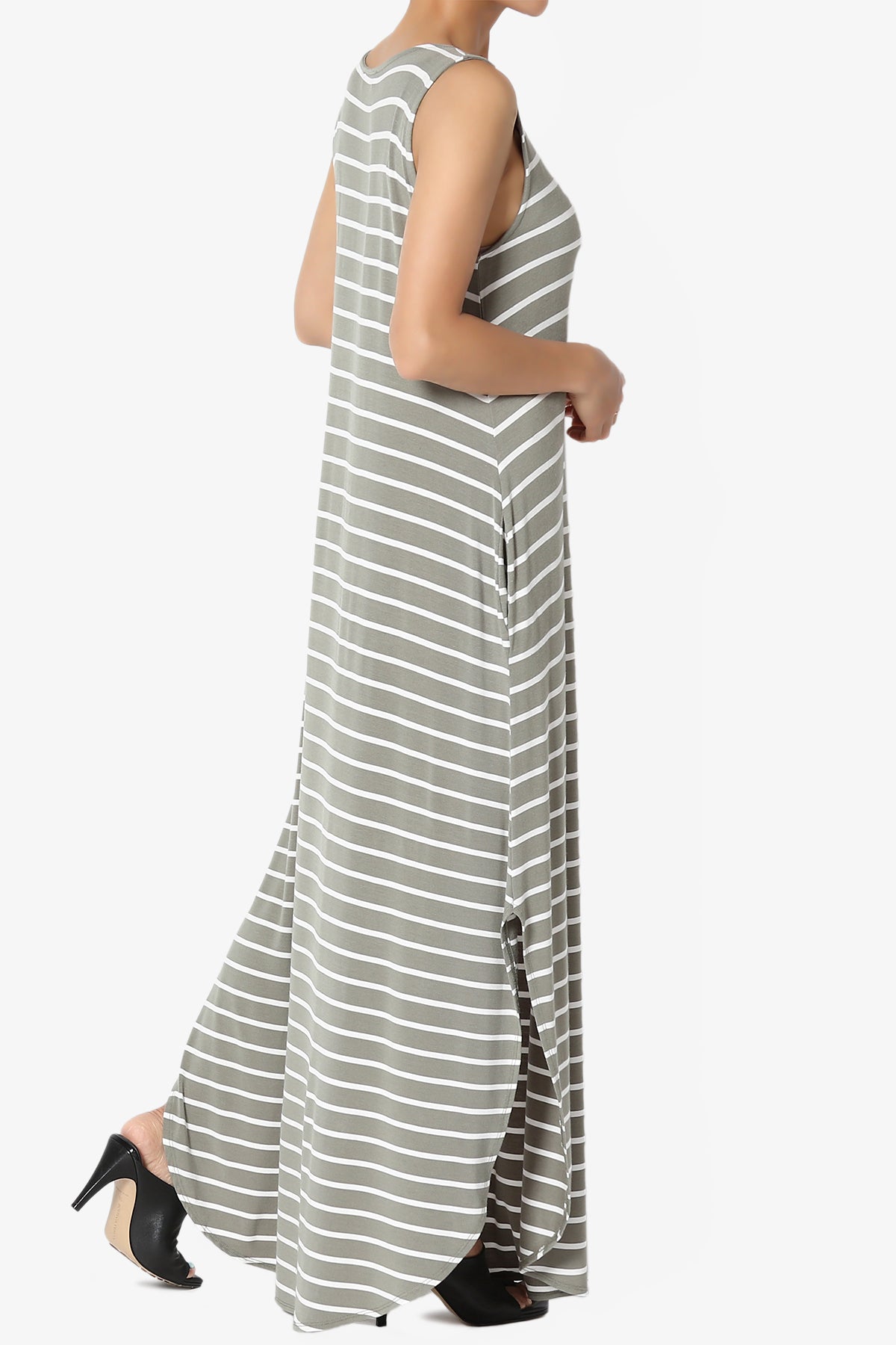 Lanie Striped Sleeveless Split Hem Maxi Dress PLUS