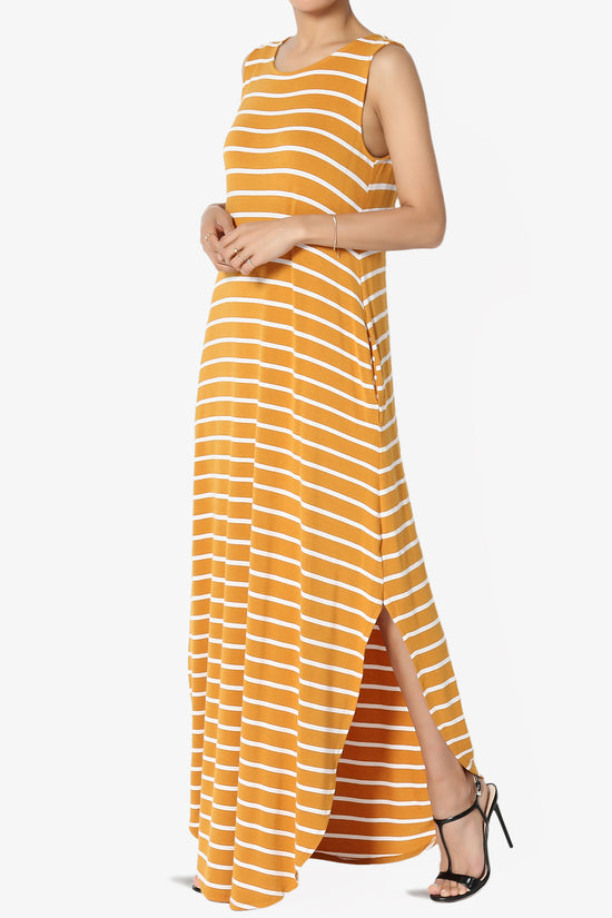 Lanie Striped Sleeveless Split Hem Maxi Dress PLUS
