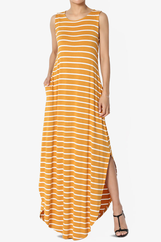 Lanie Striped Sleeveless Split Hem Maxi Dress PLUS