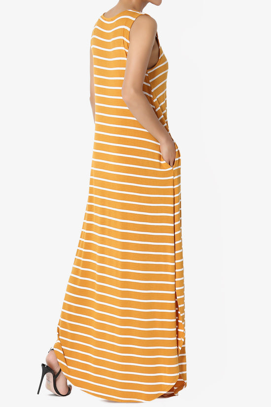 Lanie Striped Sleeveless Split Hem Maxi Dress PLUS