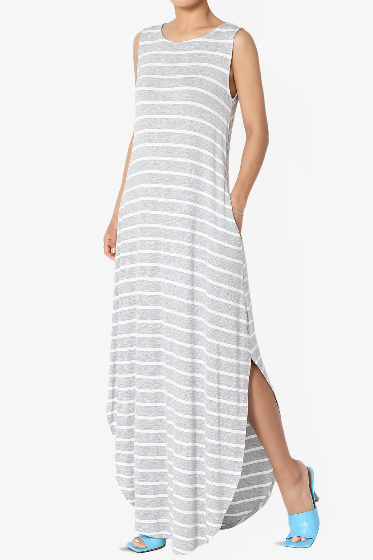 Lanie Striped Sleeveless Split Hem Maxi Dress