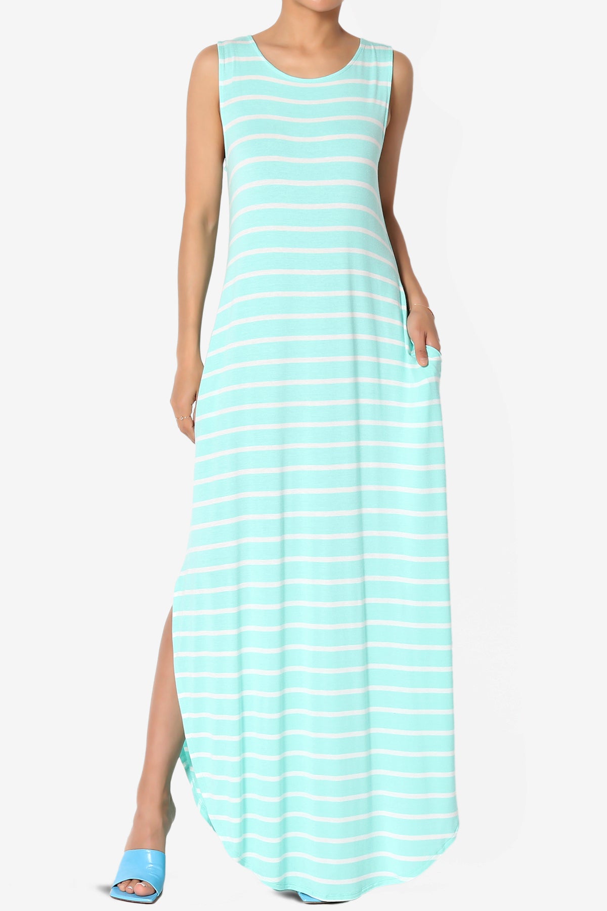 Lanie Striped Sleeveless Split Hem Maxi Dress