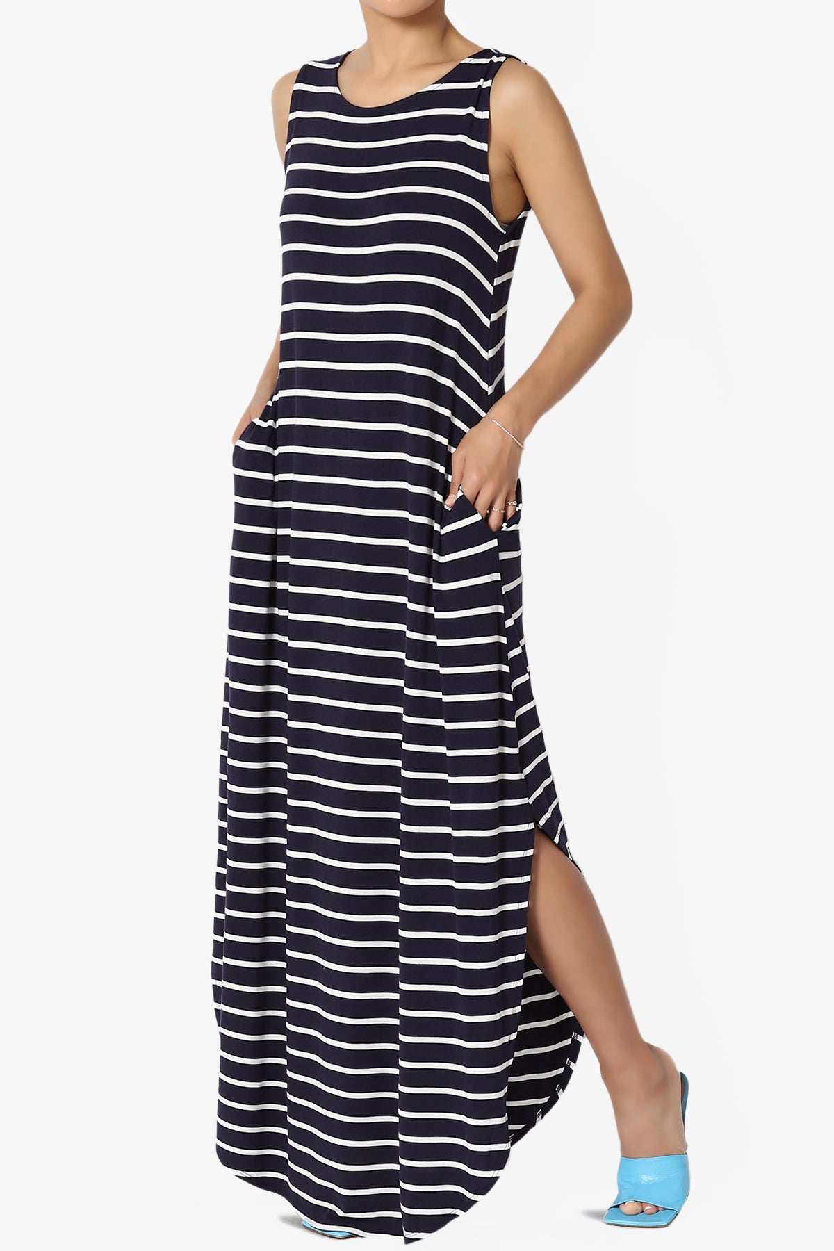 Lanie Striped Sleeveless Split Hem Maxi Dress
