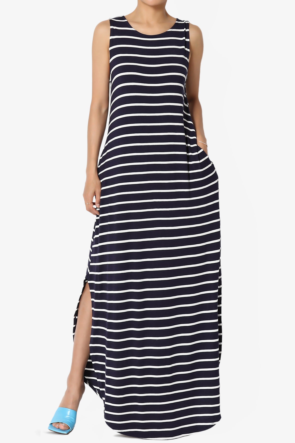Lanie Striped Sleeveless Split Hem Maxi Dress PLUS