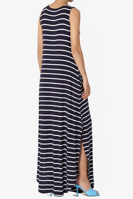 Lanie Striped Sleeveless Split Hem Maxi Dress PLUS