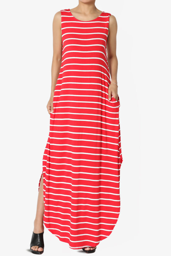 Lanie Striped Sleeveless Split Hem Maxi Dress