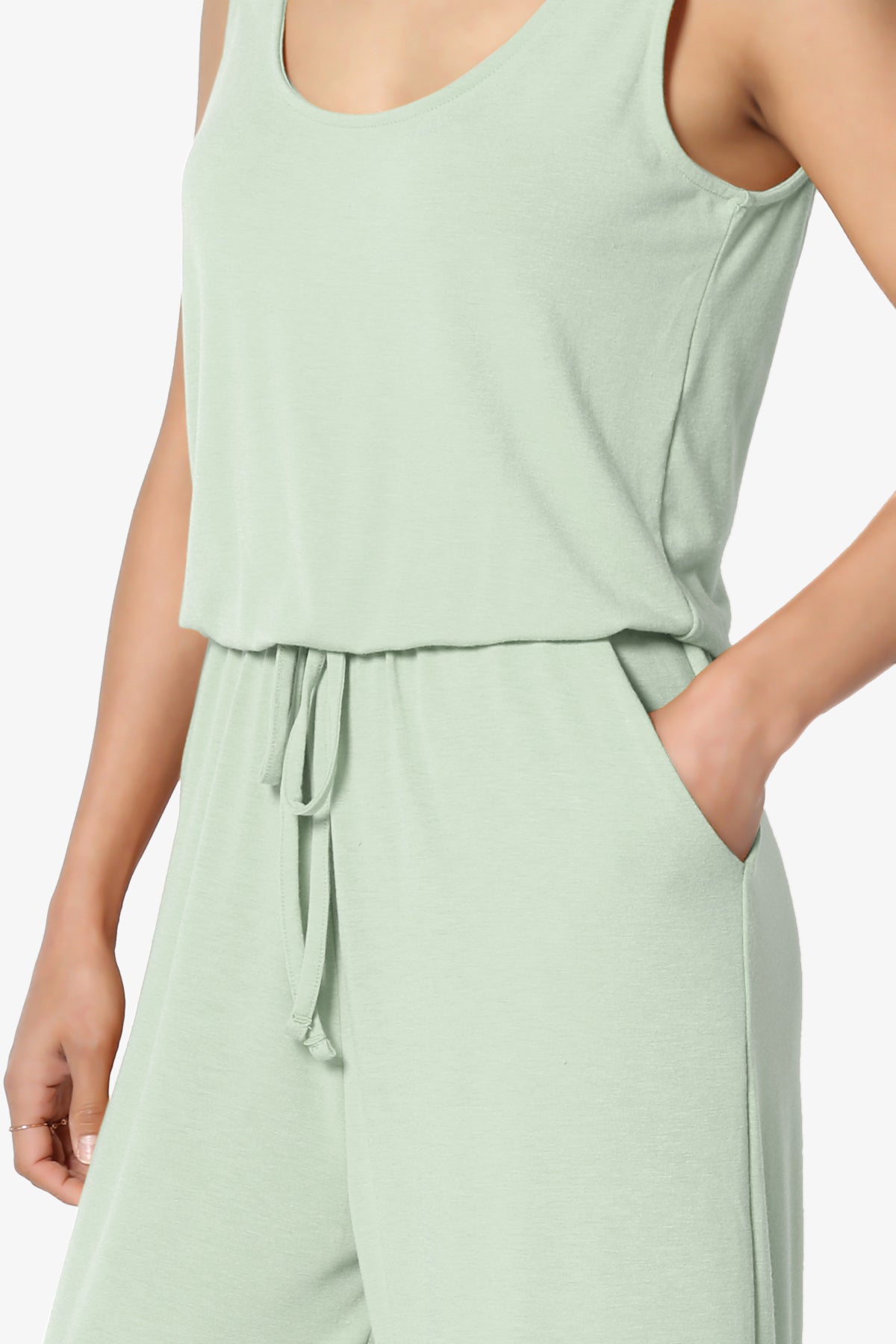 Xaren Sleeveless Blouson Culotte  Jumpsuit LIGHT SAGE_5