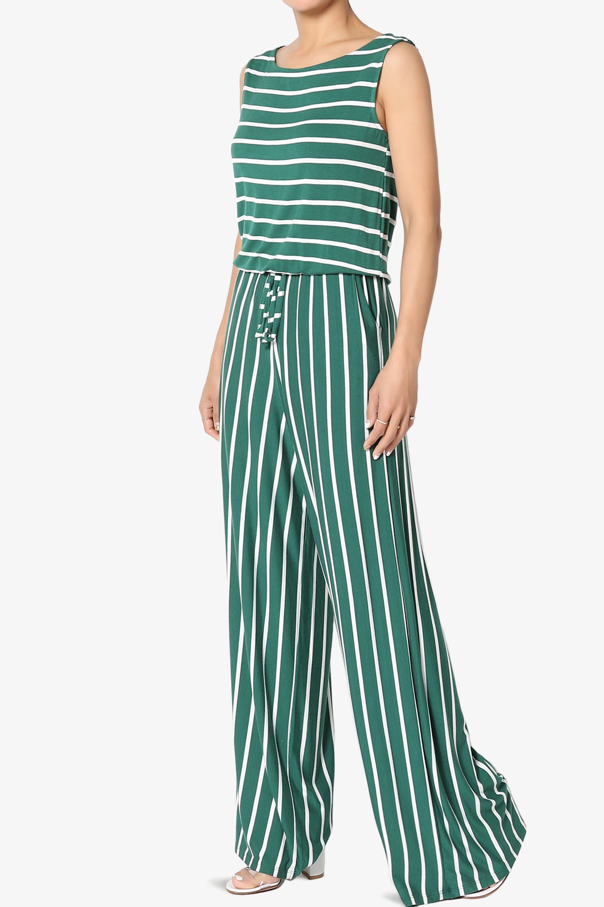 Petra Stripe Sleeveless Wide Leg Jumpsuit PLUS