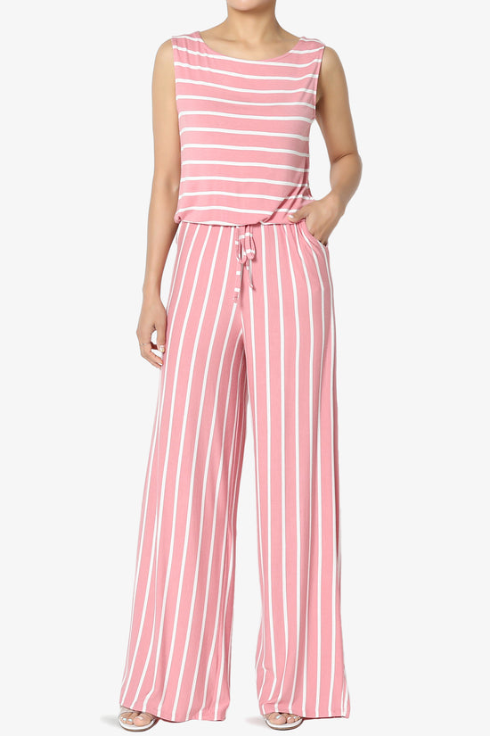 Petra Stripe Sleeveless Wide Leg Jumpsuit PLUS