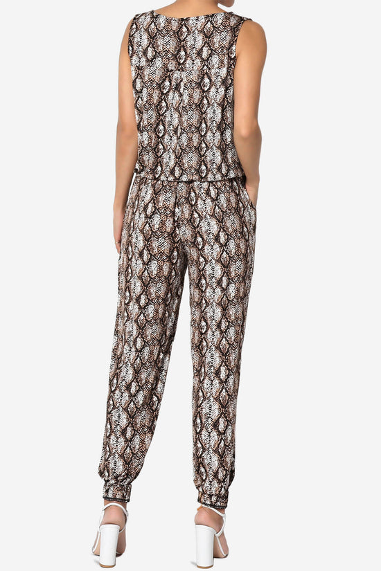 Snake Print Button Scoop Neck Tank Harem Jumpsuit