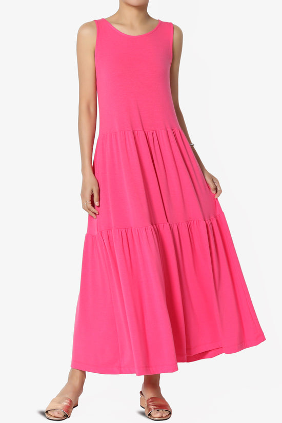 Macie Sleeveless Tiered Jersey Long Midi Dress FUCHSIA_1