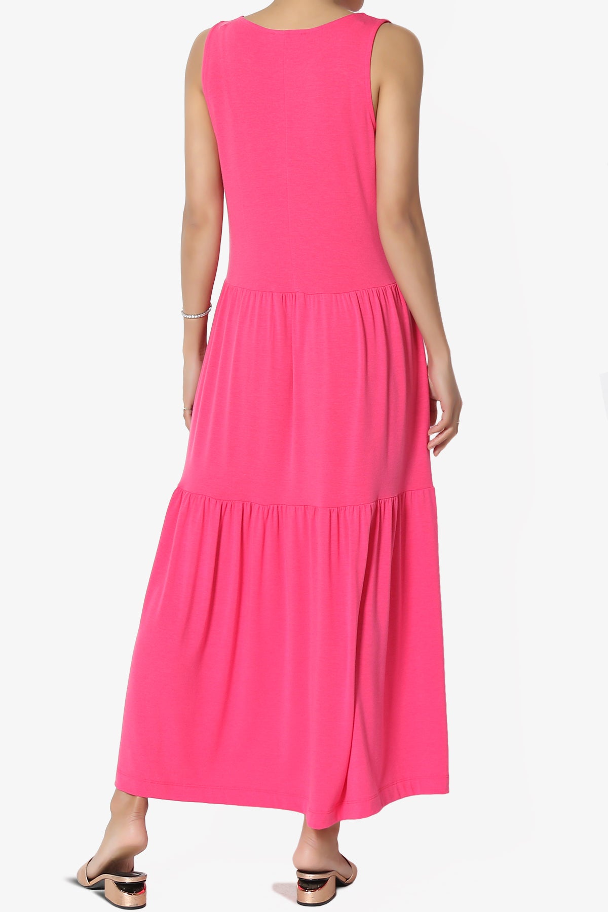 Macie Sleeveless Tiered Jersey Long Midi Dress FUCHSIA_2