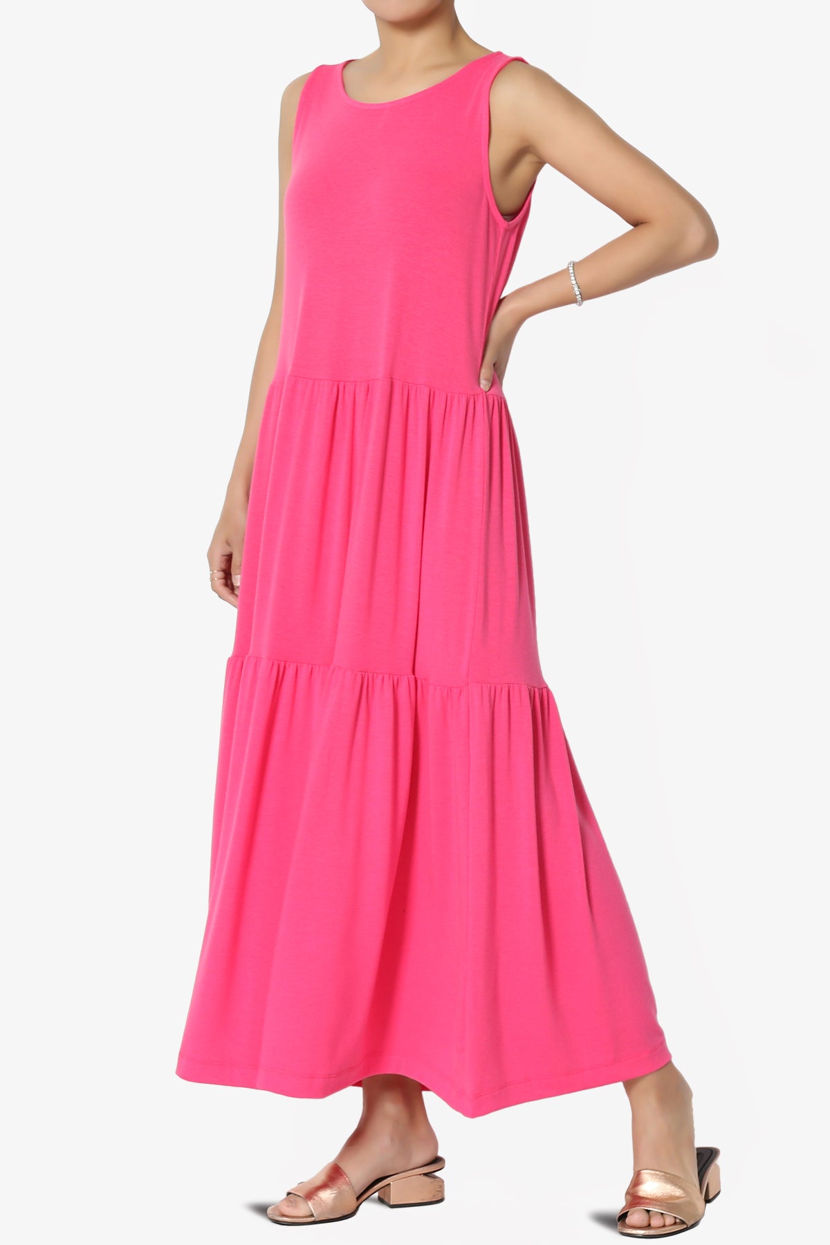Macie Sleeveless Tiered Jersey Long Midi Dress FUCHSIA_3