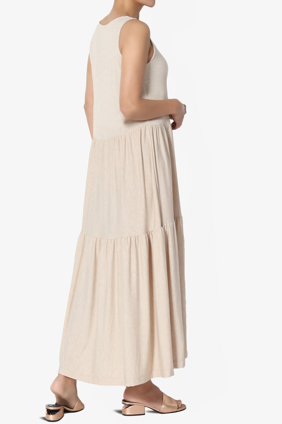 Macie Sleeveless Tiered Jersey Long Midi Dress HEATHER BEIGE_4
