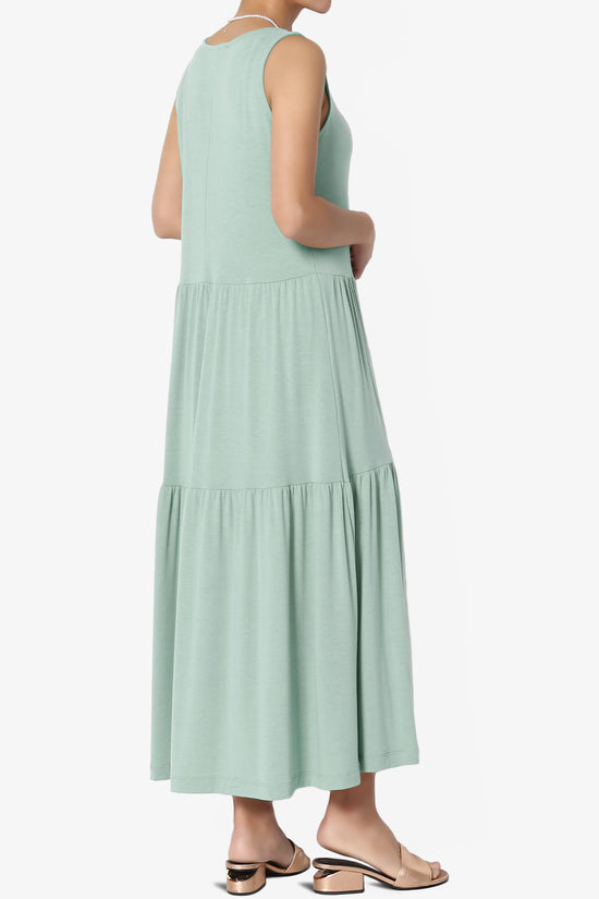 Macie Sleeveless Tiered Jersey Long Midi Dress LIGHT GREEN_4