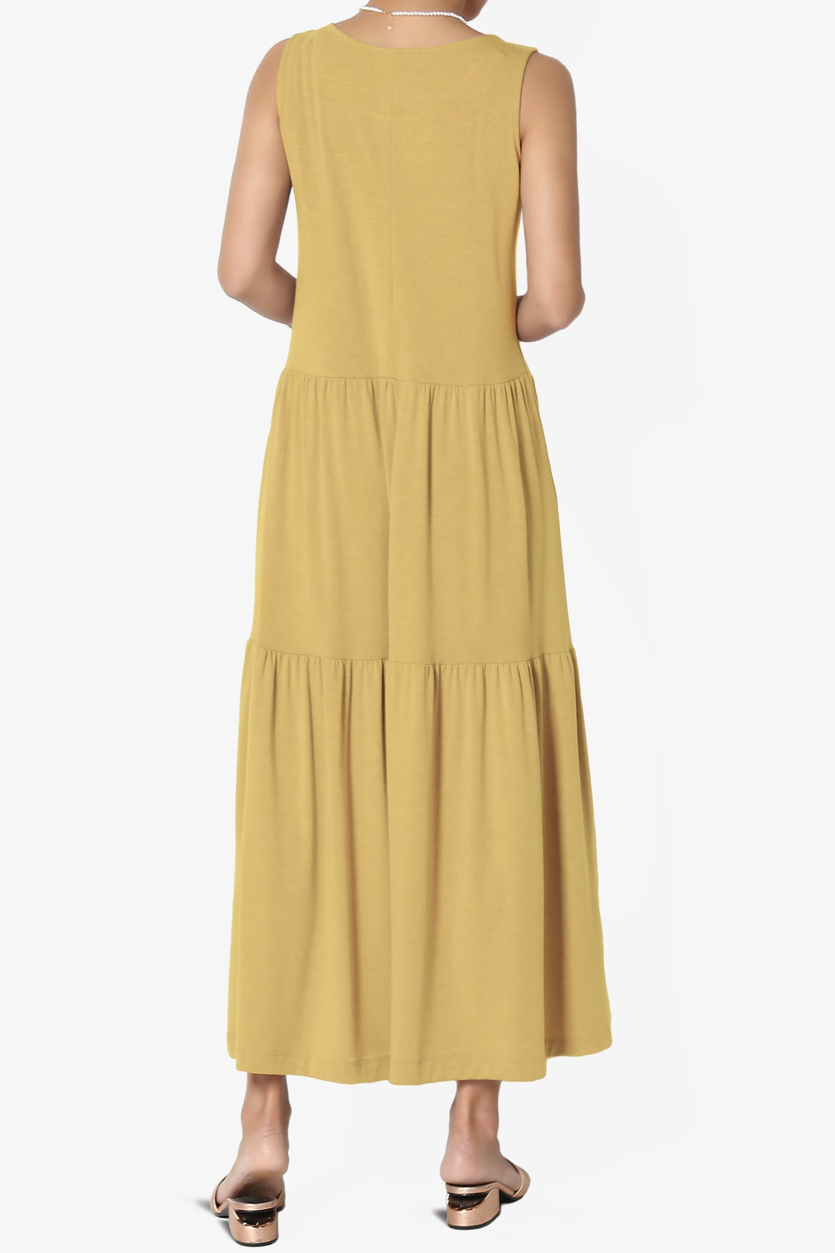 Macie Sleeveless Tiered Jersey Long Midi Dress LIGHT MUSTARD_2