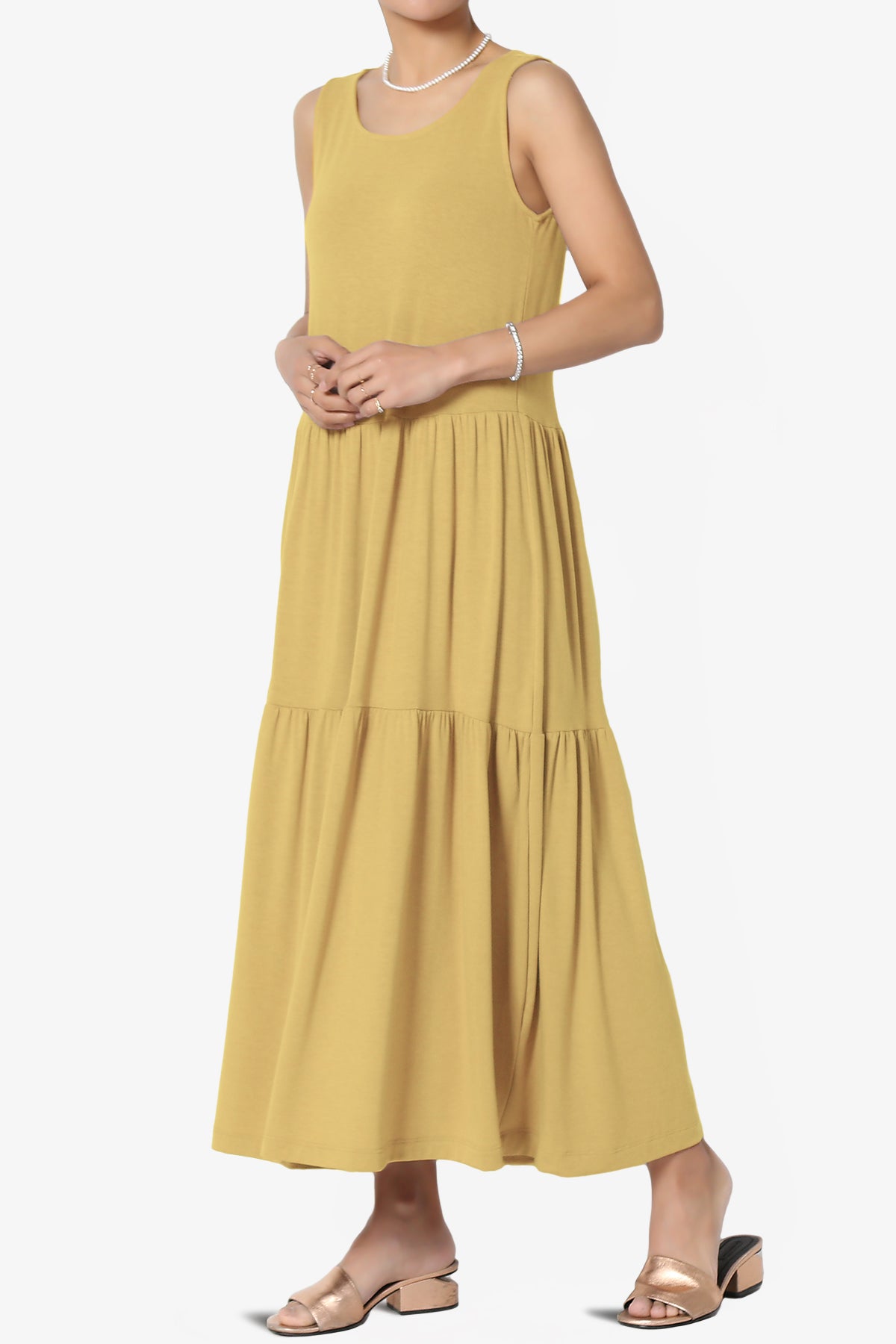 Macie Sleeveless Tiered Jersey Long Midi Dress LIGHT MUSTARD_3