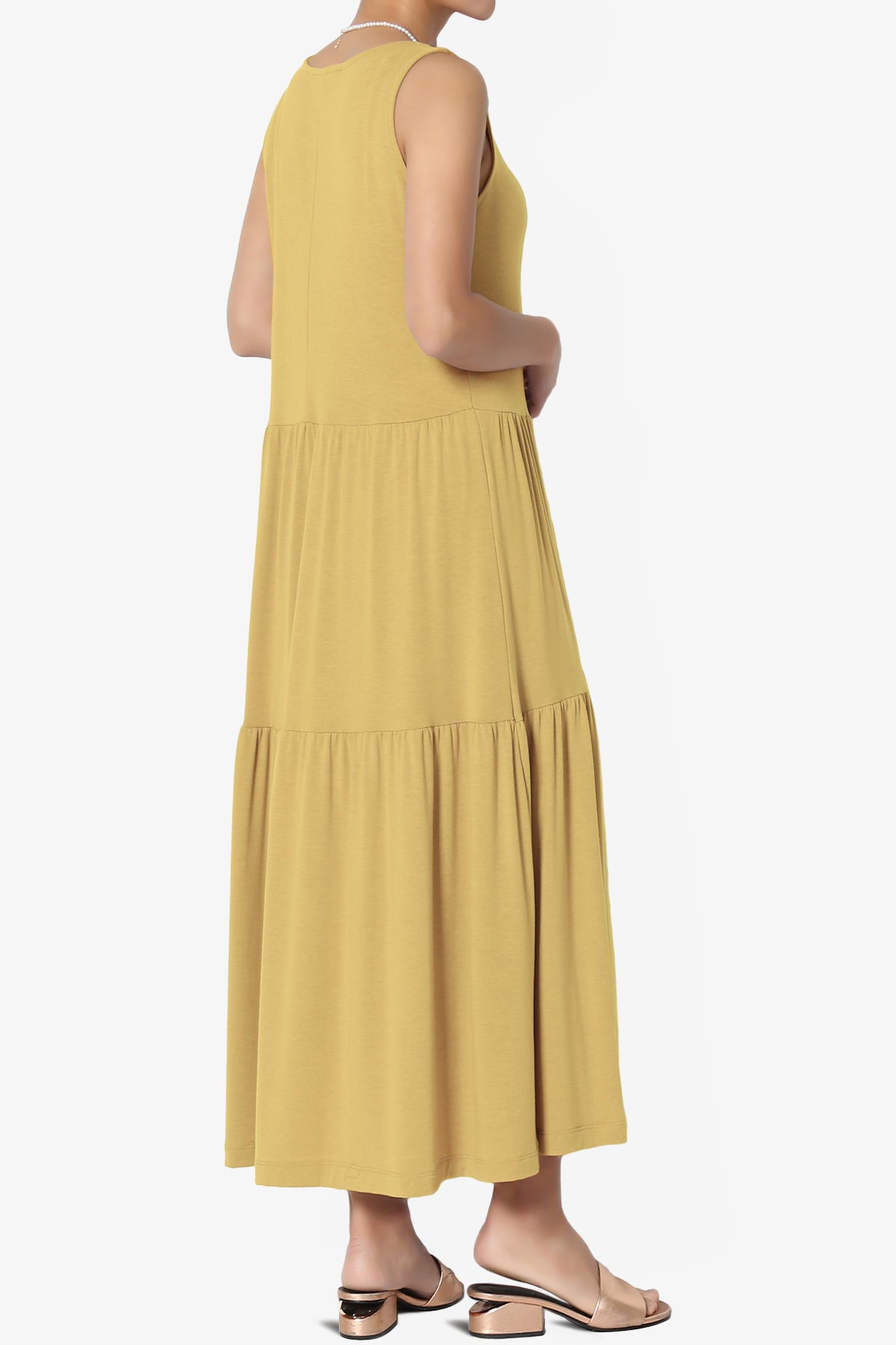 Macie Sleeveless Tiered Jersey Long Midi Dress LIGHT MUSTARD_4